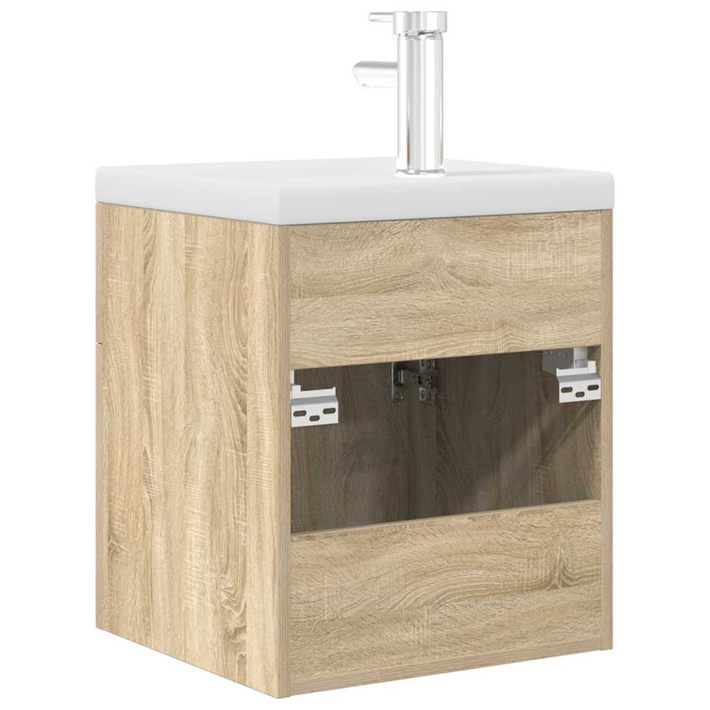 Bathroom Sink Cabinet with Built-in Basin and Faucet Sonoma Oak